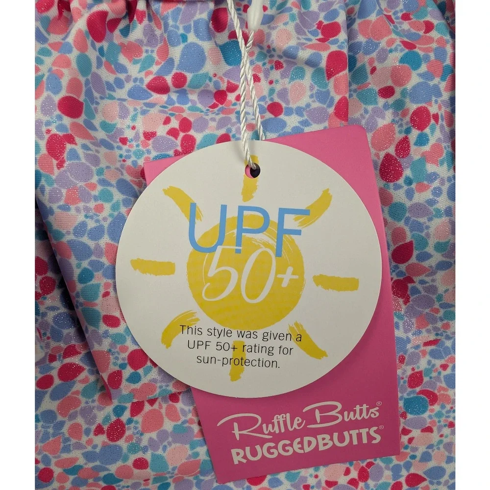 RuffleButts Swimsuit Girls 8 One Piece UPF 50+ Floral Rugged Glitter Shimmer